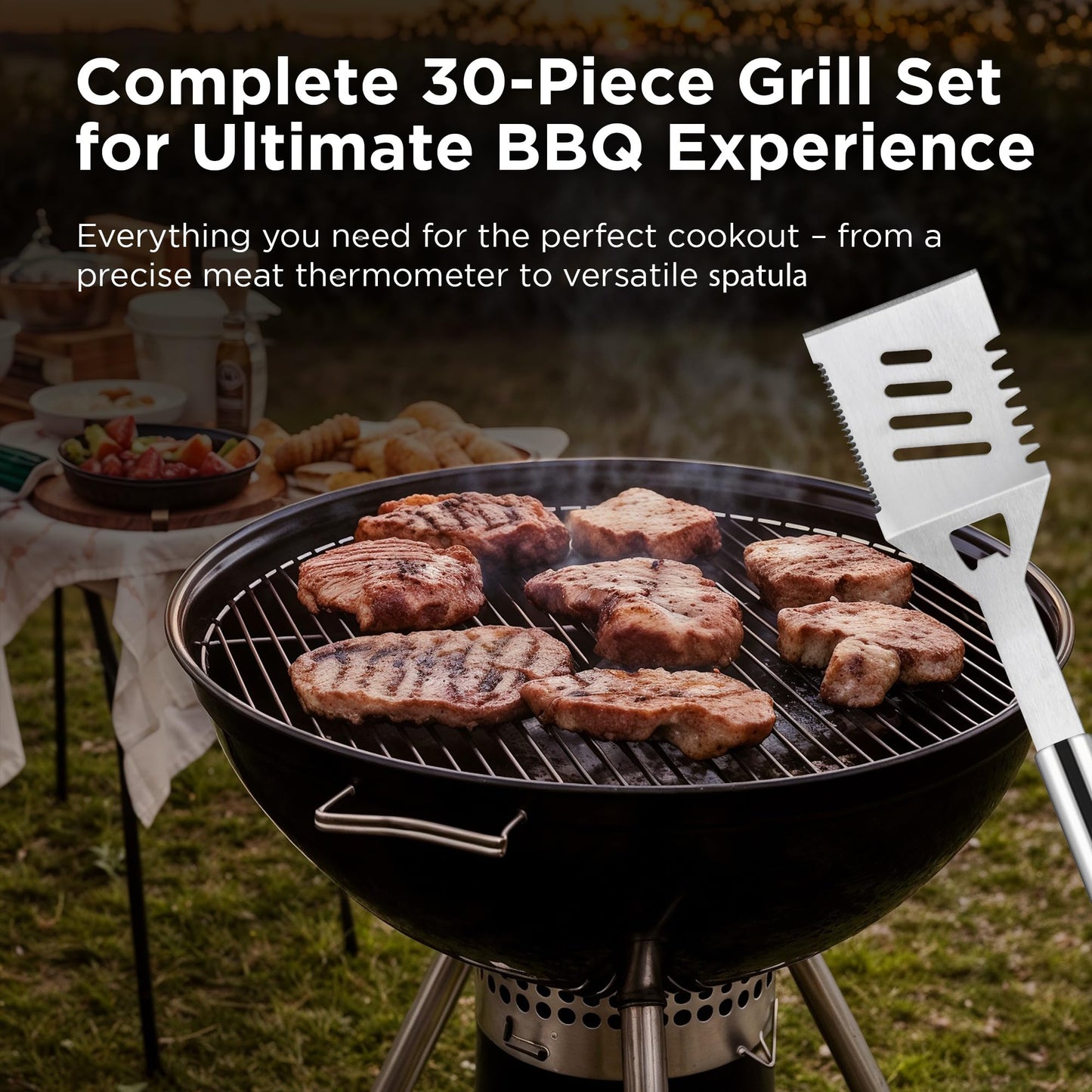 Kaluns Grilling Accessories, Dad Gifts for Fathers Day, Heavy Duty Stainless Steel Grill Set BBQ Grill Accessories for Outdoor Grill with Meat Thermometer, Case and Apron