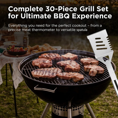 Kaluns Grilling Accessories, Dad Gifts for Fathers Day, Heavy Duty Stainless Steel Grill Set BBQ Grill Accessories for Outdoor Grill with Meat Thermometer, Case and Apron