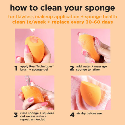 Real Techniques Miracle Complexion Sponge, Beauty Sponge For Makeup Blending & Foundation Application, Full Coverage, Streak-Free Professional Makeup Tool, Cruelty Free, Vegan, Latex Free, 2 Count