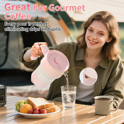 UPEZAN Travel Electric Kettle-Collapsible Portable Electric Kettle, 600W Foldable Small Water Boiler with 4-Temp Presets, Food Grade Silicone for Hotel, Office, Camping (Pink, 600mL)