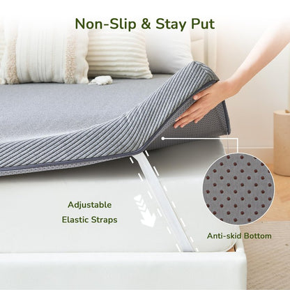 3 Inch Memory Foam Mattress Topper - Queen Mattress Topper with Cover, Mattress Pad for Pressure Relief, Premium Soft Cooling Sleep Bed Topper, Non-Slip Design