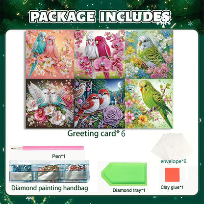 MaiYiYi 6 Pack DIY Parrot Diamond Painting Greeting Cards Kit, Rose Bird Diamond Art Greeting Cards, Bird Diamond Art Cards with Envelopes for Family Friends Holiday Birthday