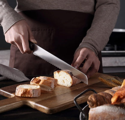 Bread Knife 8 Inch with Sheath, German High Carbon Stainless Steel, Ergonomic Grip Full Tang Wood Handle