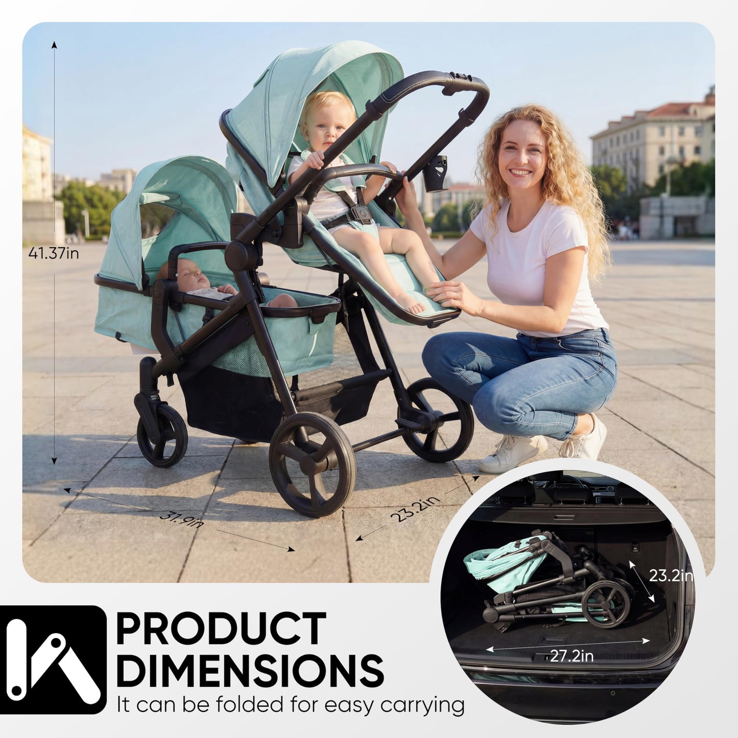 Double Stroller for Twins Infants and Toddlers, Foldable Tandem, Convertible Twin to Single Stroller, Compact Light Weight， Ages 0-3 Years (B0G4LS2W5D)