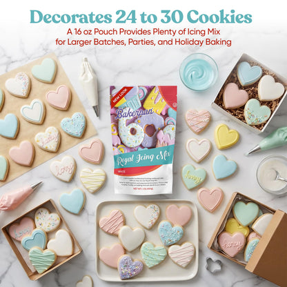 Bakerpan White Royal Icing Mix for Decorating Cookies and Cakes - Cookie Icing Mix - 16 Ounces (1 lb) | Made in USA