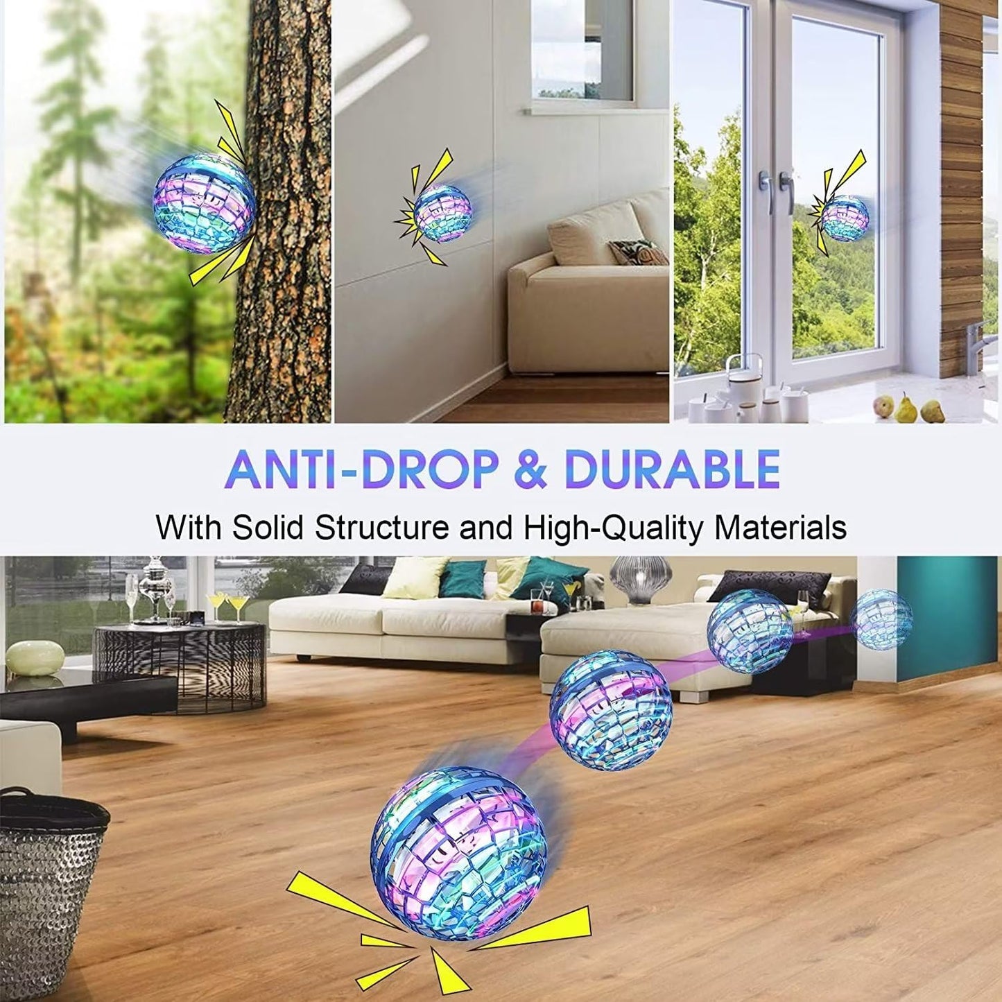 ATHLERIA 2 Pcs Flying Orb Ball Toys(Blue+Gold) Soaring Hover Boomerang Spinner Hand Controlled Mini Drone for Kids Adults Outdoor Indoor
