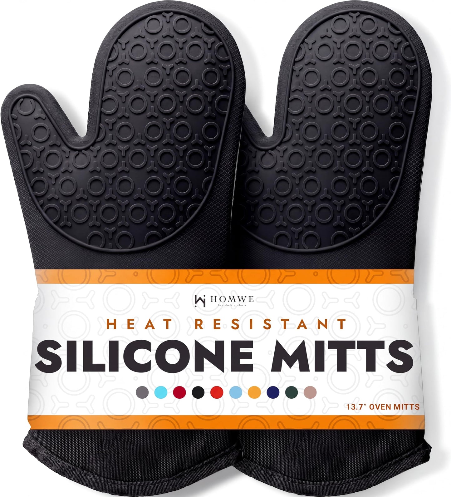BPA-Free Silicone Oven Mitts Ultra Heat Resistant up to 500°F - Oven Mitts with Thick Cotton Liner - Long Slip Resistant Pot Holders, Flexible Oven Gloves - Black 13.7"