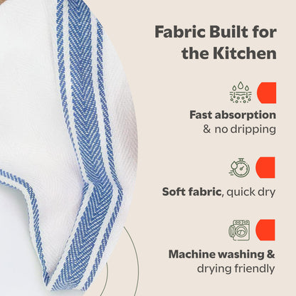 Zeppoli Classic Dish Towels - 15 Pack - 14" by 25" - 100% Cotton Kitchen Towels - Reusable Bulk Cleaning Cloths - Blue Hand Towels - Super Absorbent - Machine Washable