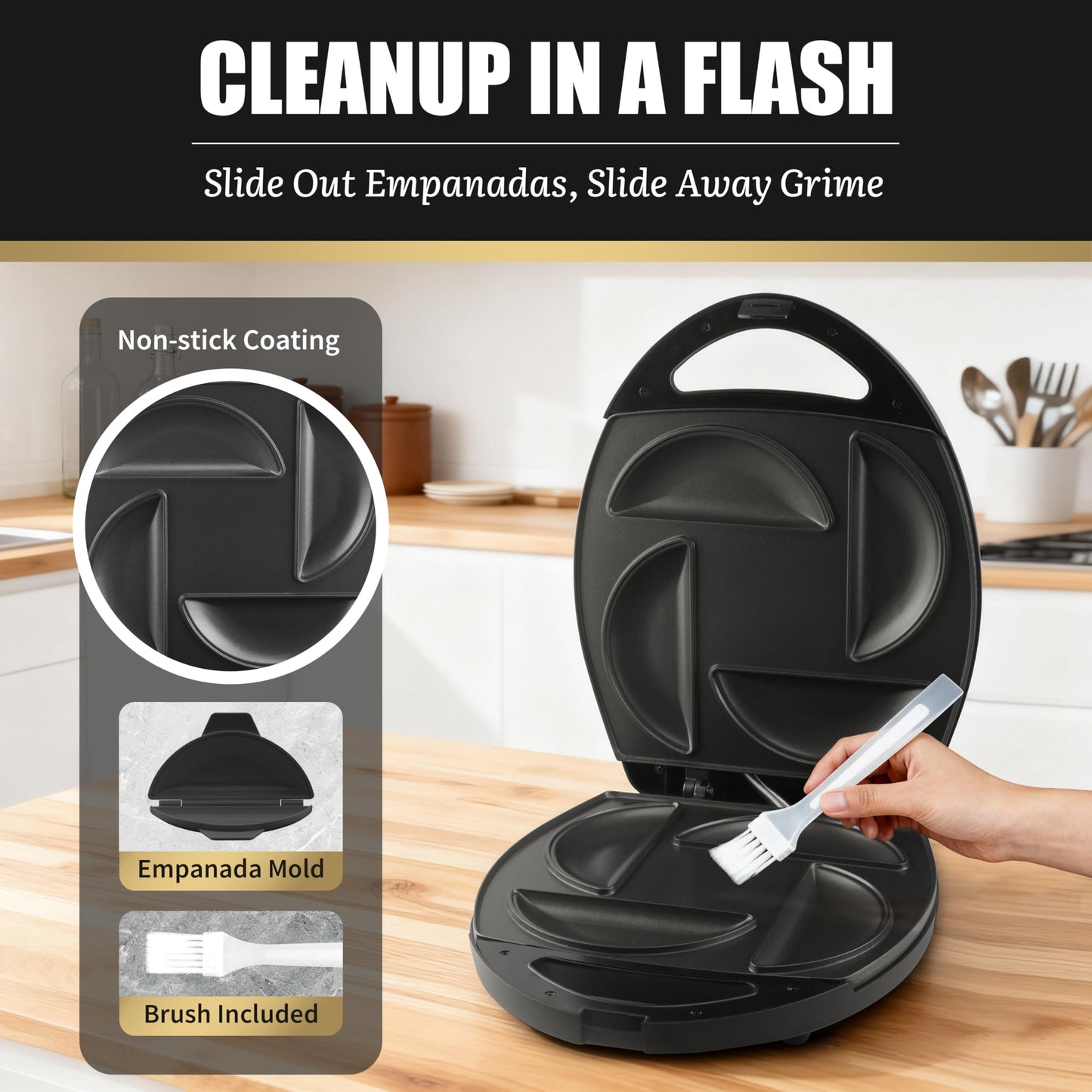 FineMade Electric Empanada Maker Machine with Press Mold,Large Dumpling Maker Press,Pierogi Maker Press Machine,Make 4 Psc of 6 Inches Large Empanadas,Jamaican Beef Patties,Calzones,Pocket Pies,Black