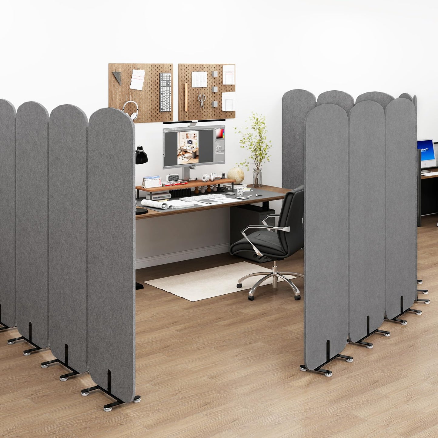 Natwind 5-Panel Office Room Divider, 122.8 x 71 inches Portable Office Partition, Freestanding Folding Privacy Wall for Cubicle & Temporary Indoor Space Separation (Dark Grey)