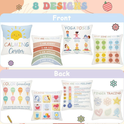 EDaozkend Boho Calming Corner Pillow Covers, 4Pcs Back to School 18x18 Boho Calm Down Corner Therapy Pillowcase for Mental Health Room Home, Emotion Feelings Pillow Covers Inspirational Gifts for Kids
