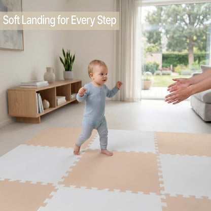 FlooringInc Baby Play Mat for Floor, Extra Large 2'x2' Foam Floor Tiles for Kids, Soft Interlocking Puzzle Mat, 1/2 Inch Thick, Non-Toxic EVA (Moonbeam, 6 Tile Pack, 24 Sq Ft)