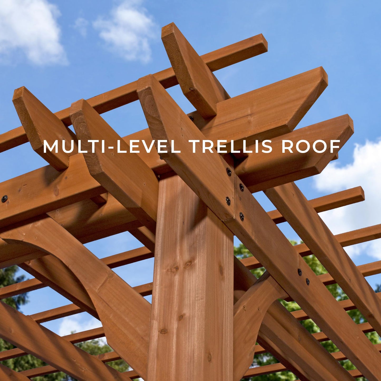 Backyard Discovery Beaumont 14' x 10' Traditional Cedar Wood Pergola Kit with Trellis Roof, All-Season Durability, High-Wind Rating, PowerPort, Shade for Outdoor Patio, Deck, Garden, and Entertaining