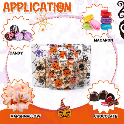 Resholder 60 Pcs Halloween Sealing Gift Bags Plastic Halloween Candy Goodie Bags with Handle Trick or Treat Party Favor Handbags for Spooky Birthday Party Supplies