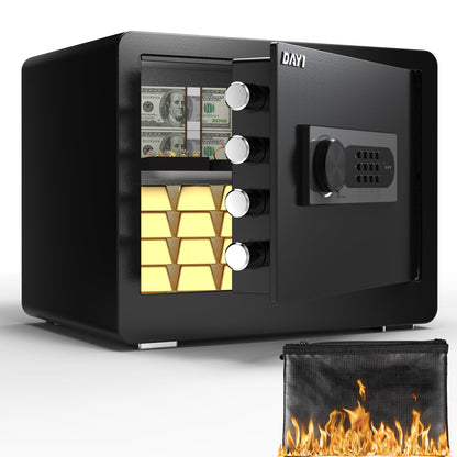DAYI Safe Box, 1.4 Cubic Feet Home Safe with Fireproof Waterproof Bag, Security Safe Box for Money Cash Valuables, Digital Electronic Keypad, Dual Alarm System, Removable Shelf - D-35