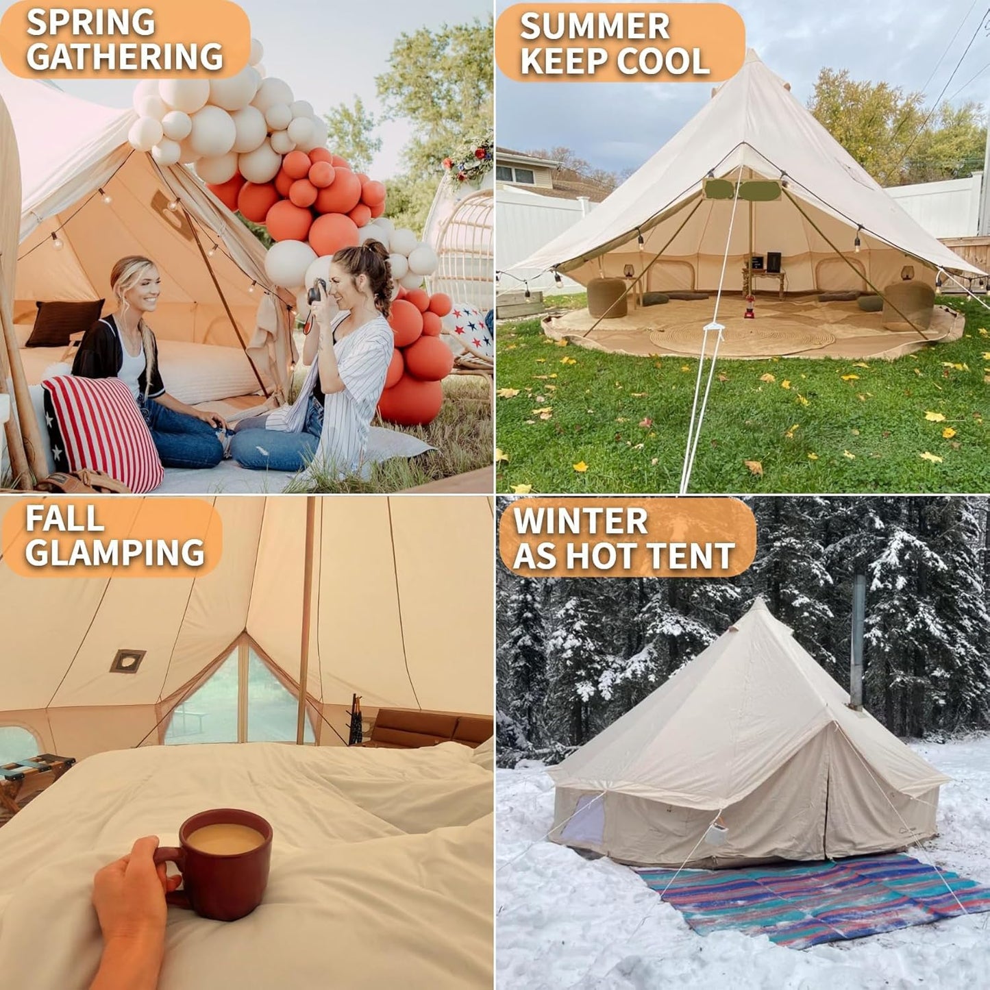 DANCHEL OUTDOOR 4 Season Canvas Yurt Tent with Large Wood Stove, Heavy Duty Bell Tent with Stove Jack 8 Person Winter Camping Glamping, 6m/20ft