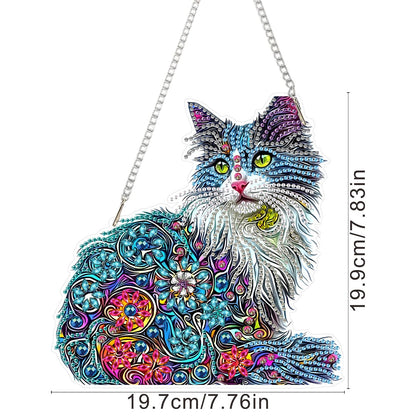 SENQAO Cat Hanging Diamond Art Painting Kits for Adults Beginners, 5D Special Shape Diamond Art Kits, Cat Crystal Rhinestones Diamond Gem Art Painting for Home Garden Wall Decor