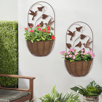 BAYN 2PKs Hummingbirds, Wall Hanging Planter Decor Art with Metal Wall Mounted Planters Indoor Outdoor Wall Planter