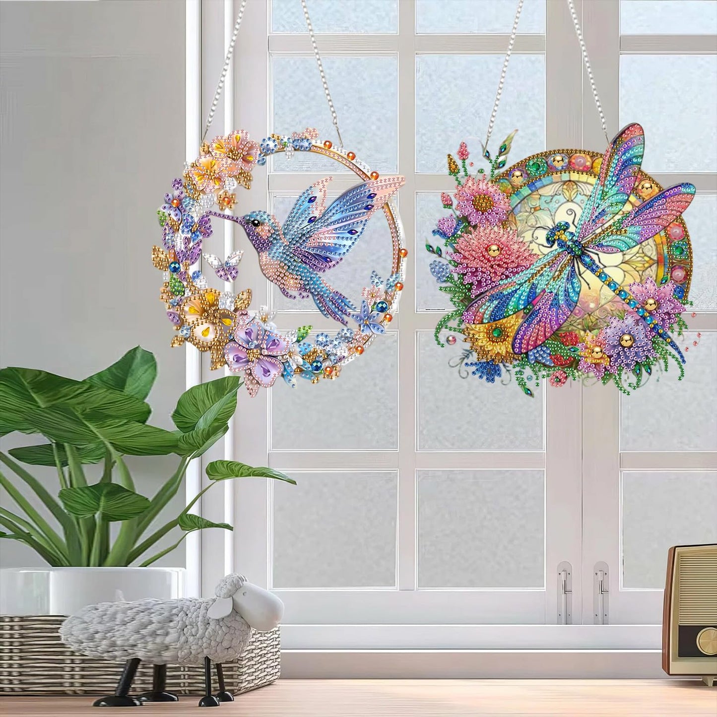 AIBOERL Diamond Art Hanging Kit for Adult,Special Shaped Rhinestone,Double Sided 5D DIY Acrylic Diamond Art Painting Window Pendants Home Garden Wall Hanging Kits Hanging Ornament (2 Pack Bird)