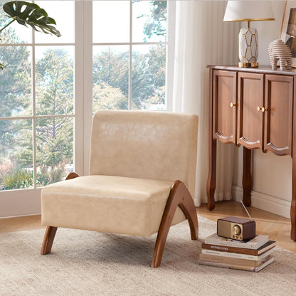 MILCIL Oversized Accent Chair, upholstered armless mid Century Modern Living Room Chair with Wooden Legs for Bedroom/Office/Cafe, Faux Leather Ivory