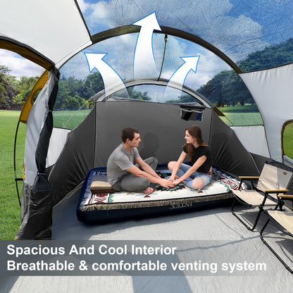 CAMPROS CP Tent 12-Person-Camping-Tents,3 Room Family Tents,Waterproof Windproof Family Tent with Top Rainfly,6 Large Mesh Windows,Double Layer,Easy Set Up, Portable with Carry Bag-20' x 9' x 72"(H)