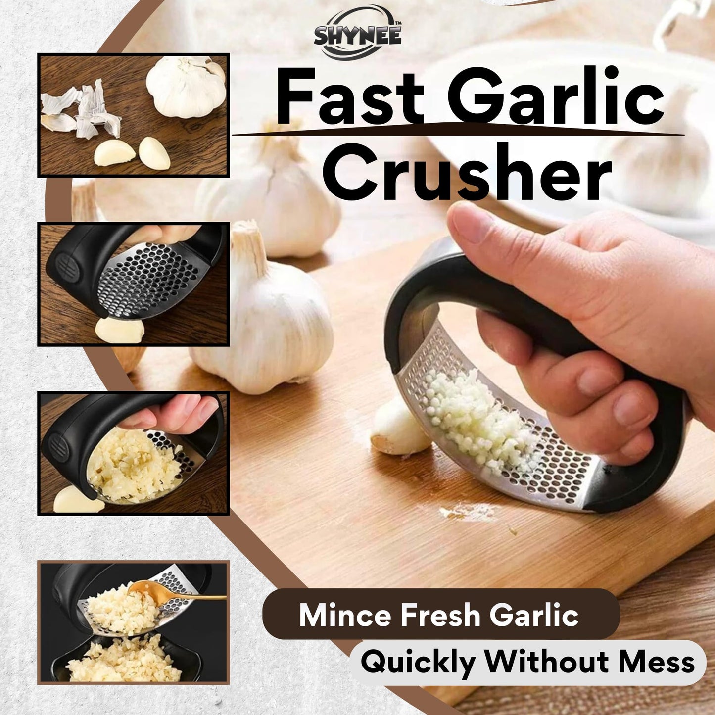 4PCs Kitchen Essentials Kit – Lemon Squeezer, Garlic Press, Stainless Steel Whisk, Multi-Use Grater, Cheese Grater – Durable, Easy to Clean Cooking Tools Set for Everyday Meal Prep