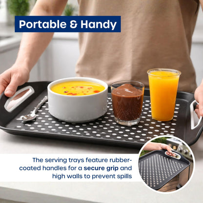 Food Trays for Eating on Couch - 2 Pack - Non Slip Dinner Trays for Eating Set of 2 Non Slip Serving Tray and Food Tray with Handles (Black)