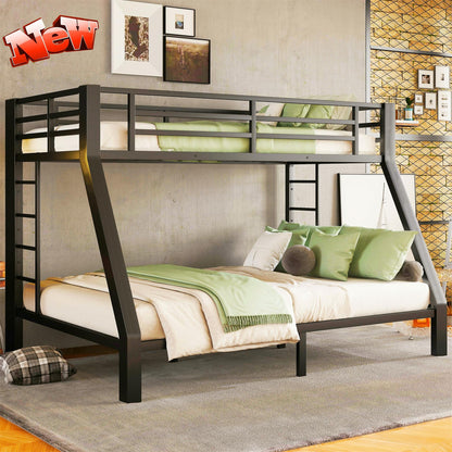 AOOMEEC Higher Quality & Stronger Metal Twin XL Over Queen Bunk Bed, Thickened Heavy Duty More Stable Safer Black Steel Bunkbed Bunk Queen Bed (Easier to Assemble) (Twin XL Over Queen)