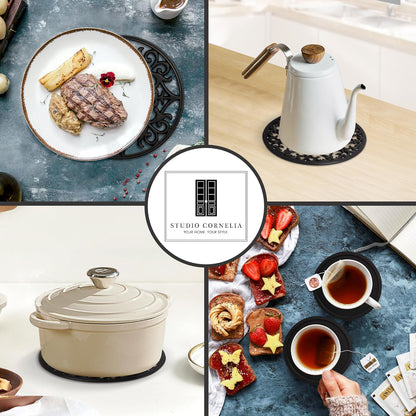 Studio Cornelia's 6 Decorative Heat Resistant Silicone Trivet Mats for Hot Pots and Dishes + 4 Coasters