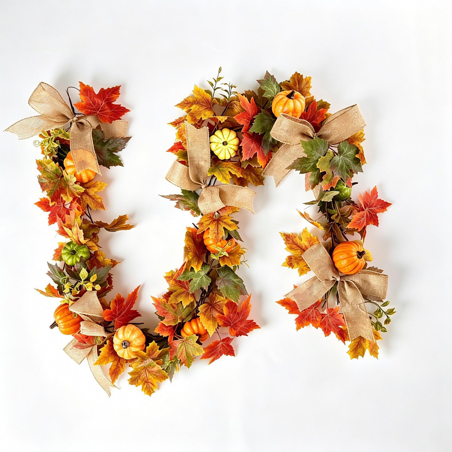HipTree 6FT Fall Garland with Maple Leaves Pumpkins Burlap Bows Berries, Autumn Harvest Garland for Mantle Fireplace Table Centerpiece, Thanksgiving Home Indoor Outdoor Decor,Fall Decorations for Home