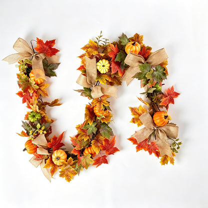 HipTree 6FT Fall Garland with Maple Leaves Pumpkins Burlap Bows Berries, Autumn Harvest Garland for Mantle Fireplace Table Centerpiece, Thanksgiving Home Indoor Outdoor Decor,Fall Decorations for Home