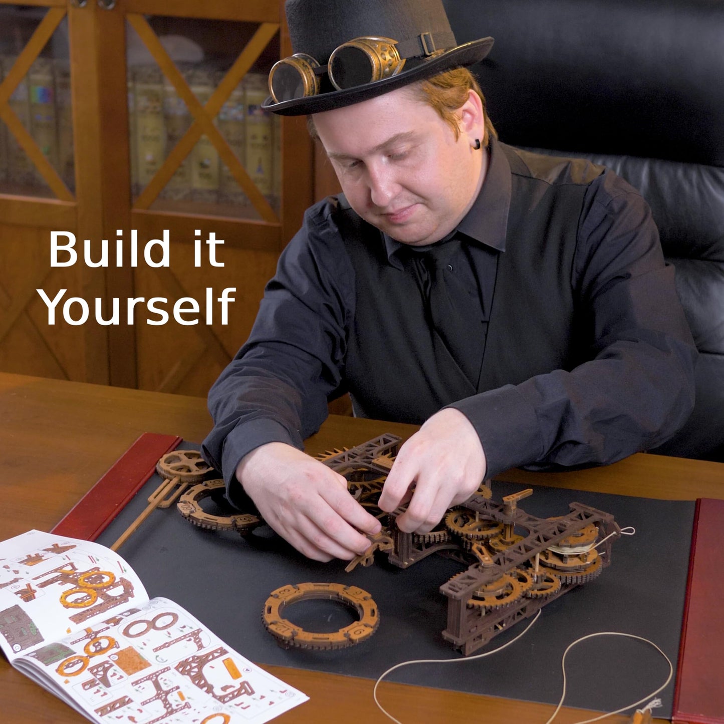 WOODEN.CITY Steampunk Gearworks 3D Wooden Puzzle Clock – DIY Wall Clock Model Kit – Build Your Own Clockwork Puzzle with Moving Gears – 288 Parts Mechanical Clock Building Kit for Adults
