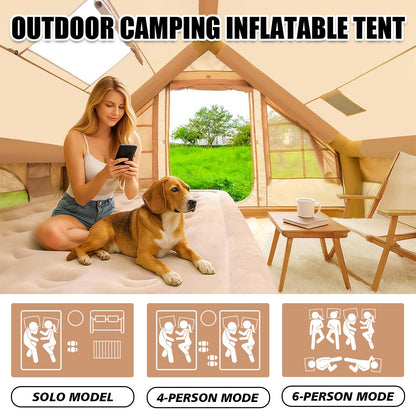 Inflatable Tent for Camping 4-6 People, Blow up Tents with rain-Proof Canopy, 4 Season Moisture-Proof pad, Glamping Inflatable Hot Tent with Stove Jack & Fire-Proof Mat Outdoor