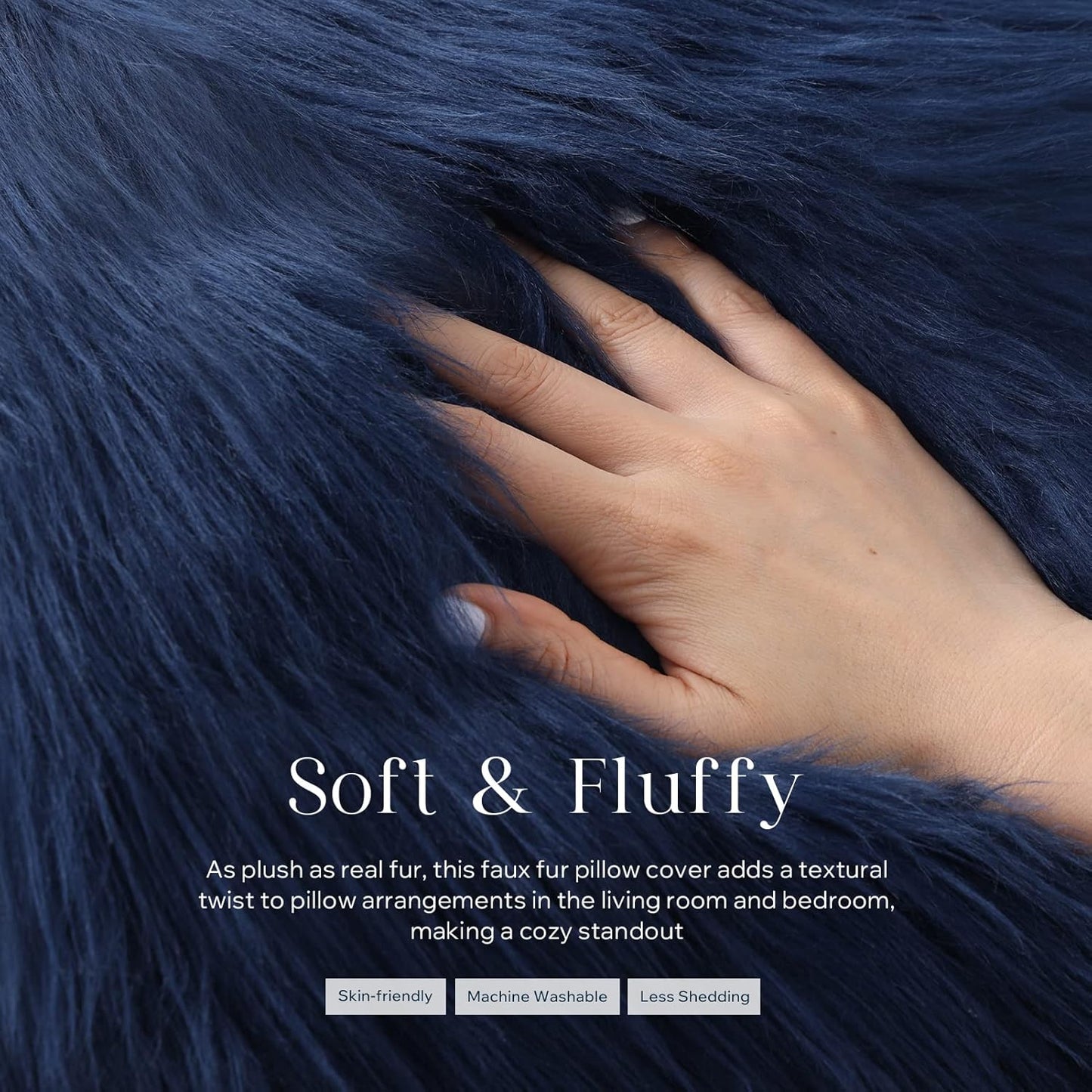 Phantoscope Pack of 2 Faux Fur Solid Throw Pillow Covers, Navy Blue, 18 x 18 Inches