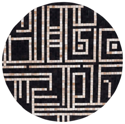 SAFAVIEH Studio Leather Collection Area Rug - 6' Round, Black & Ivory, Handmade Flat Weave Modern, Ideal for High Traffic Areas in Living Room, Bedroom (STL233Z)