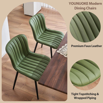 YOUNUOKE Mid-Century Modern Dining Chairs Set of 2, Olive Green Faux Leather Upholstered Accent Chairs with Black Metal Legs, Armless Side Chair for Dining Room, Guest Reception Room