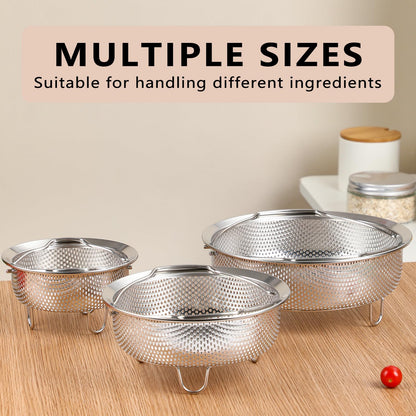 ICEICE Stainless Steel Steamer Basket - Vegetable & Dumpling Steamer Insert for Pots, Instant Pot Accessories with Handles & Feet, Multi-Purpose Mesh Strainer for Cooking, Fruits (Silvery, Small)