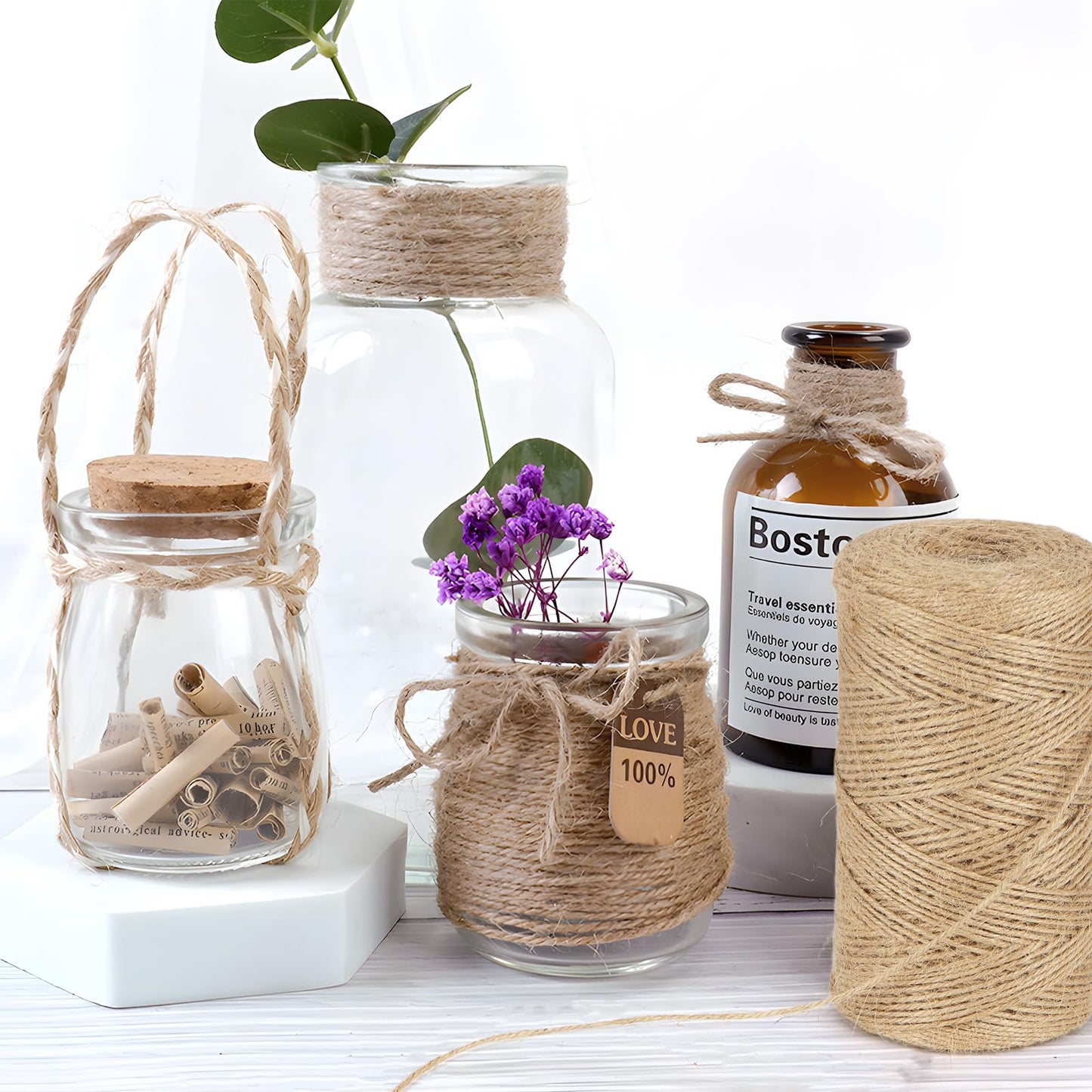 2 Pack Twine String 1968 Feet Garden Twine for Crafts 2mm Twine String for Crafts, Garden Plants, Christmas Twine, Crafting Gardening Gift, Decoration Packing String, Brown (300M/Roll)