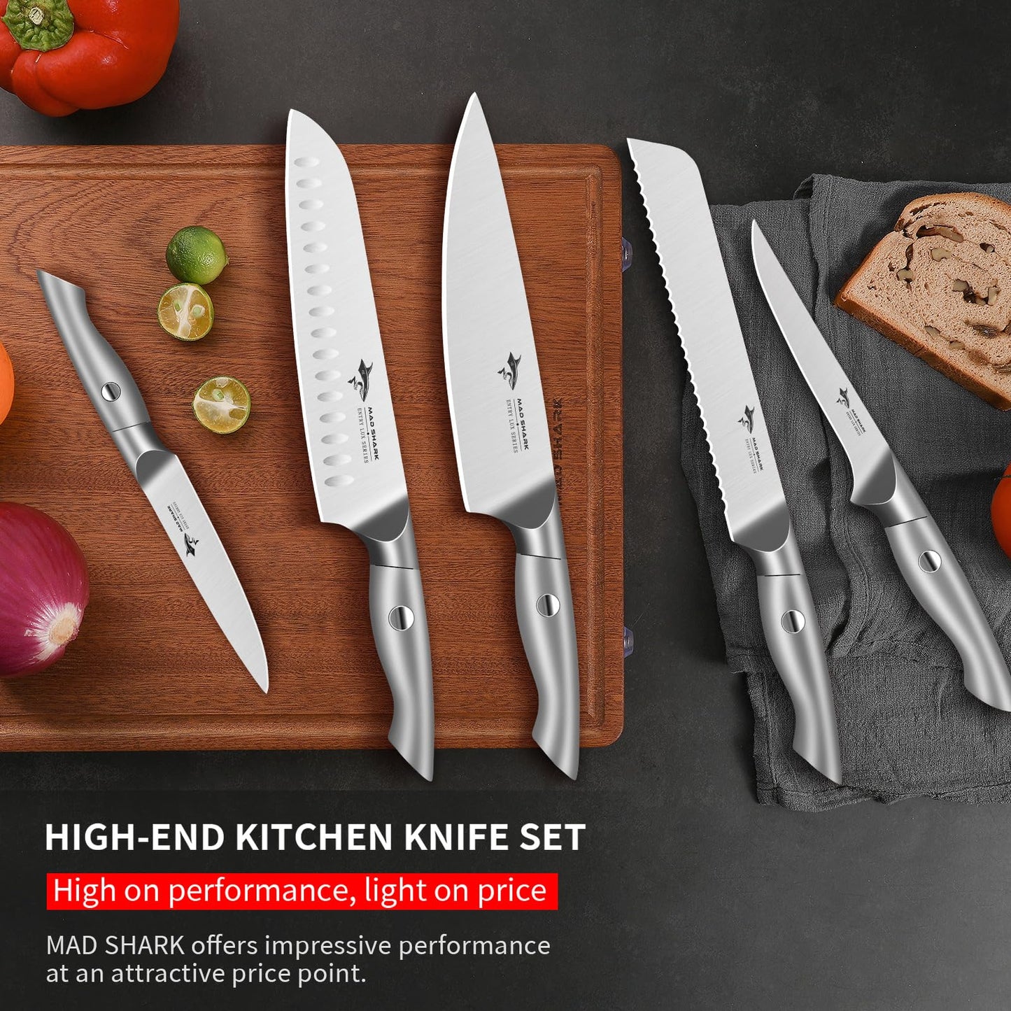 MAD SHARK Kitchen Knife Set, 5PCS Sharp Ultra Chef Knife Set, High Carbon Stainless Steel Knives Set with Ergonomic Handle, Professional Kitchen Knives Sets, Gift Box Packaging