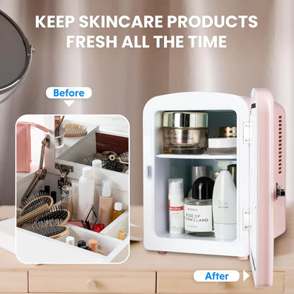 HealSmart 4 Liter Portable Mini Fridge - 6 Can Cooler and Warmer with Observation Window, Eco Friendly, Pink