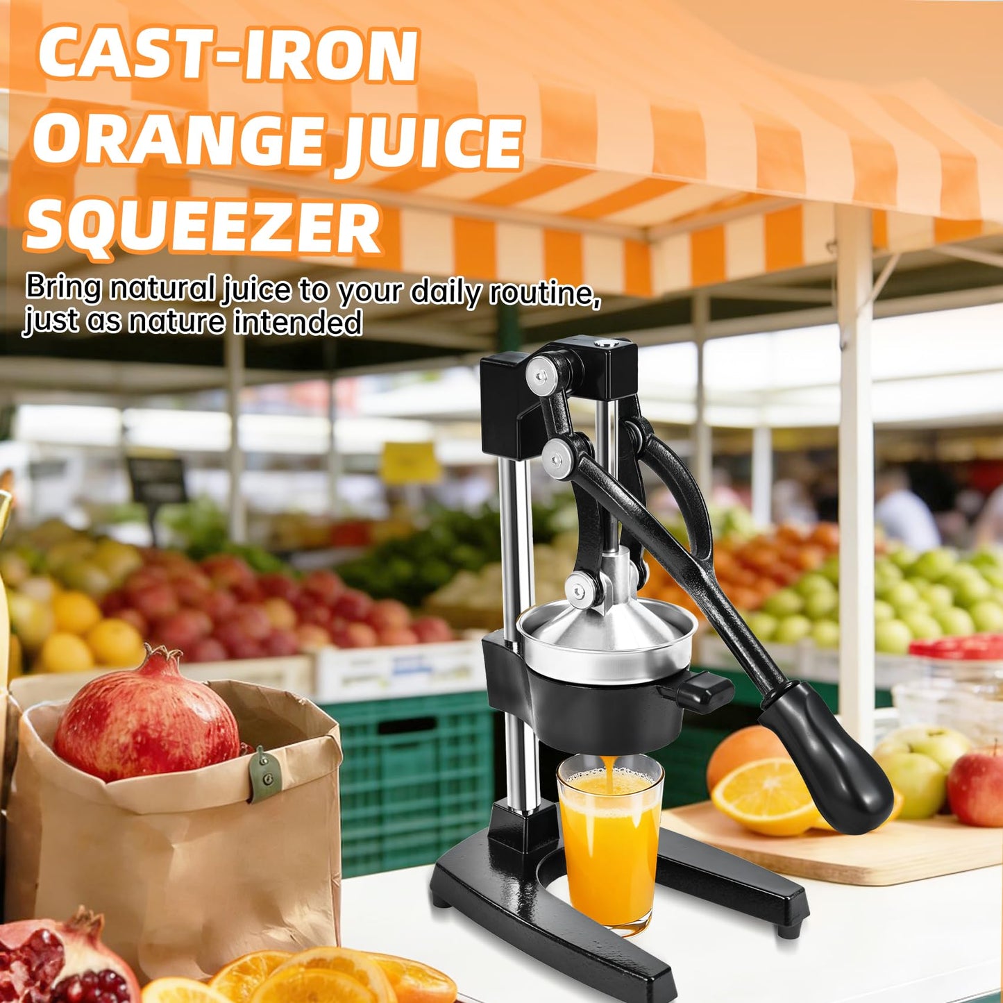 Yopmb Cast Iron Manual Citrus Juicer, Heavy Duty Hand Press Juicer for Orange, Lemon and Pomegranate, Orange Juicer for Countertop, Commercial Grade for Home Kitchen and Bar, Easy to Use and Clean