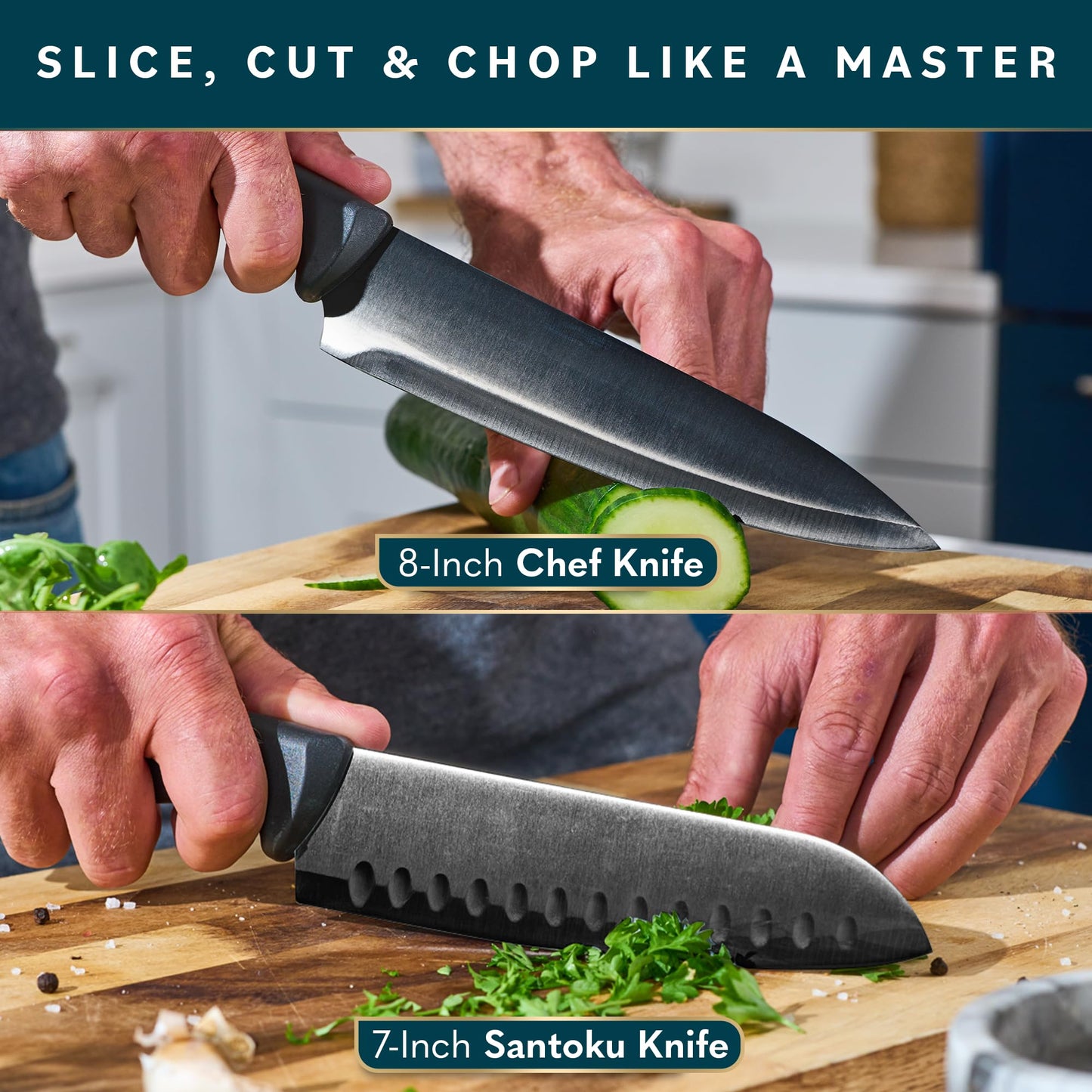 Home Hero Kitchen Knife Set with Sharpener - High Carbon Stainless Steel Knife Block Set with Ergonomic Handles (20 Pcs - Acrylic Black)