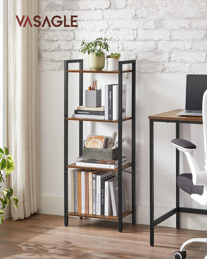 VASAGLE 4-Tier Tall Bookshelf, Industrial Style Bookcase with Steel Frame for Living Room, Home Office, Rustic Brown