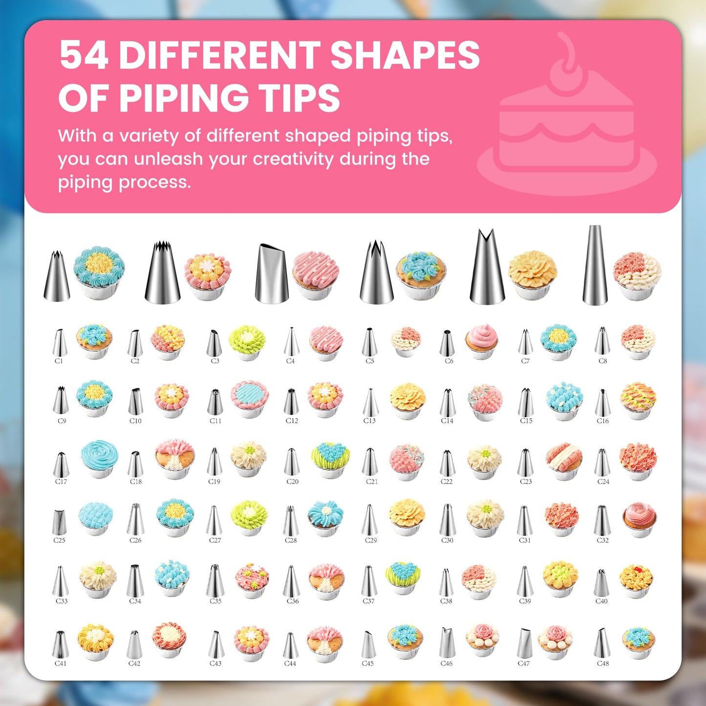 Dessert Decorating Syringe Set - Cupcake Icing Piping Kit, Cupcake Frosting Filling Injector with 54 Piping Icing Nozzles, 9 Silicone Cupcakes, 3 Cream Scrapers -for Cake,Cupcakes,Cookie (69Pcs-Pink)