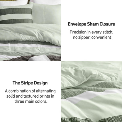 Regency Heights Full/Queen Size Comforter Set Sage Green - 3 Pieces Modern Striped Quilt Bedding for Dorm All Season Soft Lightweight Reversible Bed Set with Comforter & Shams