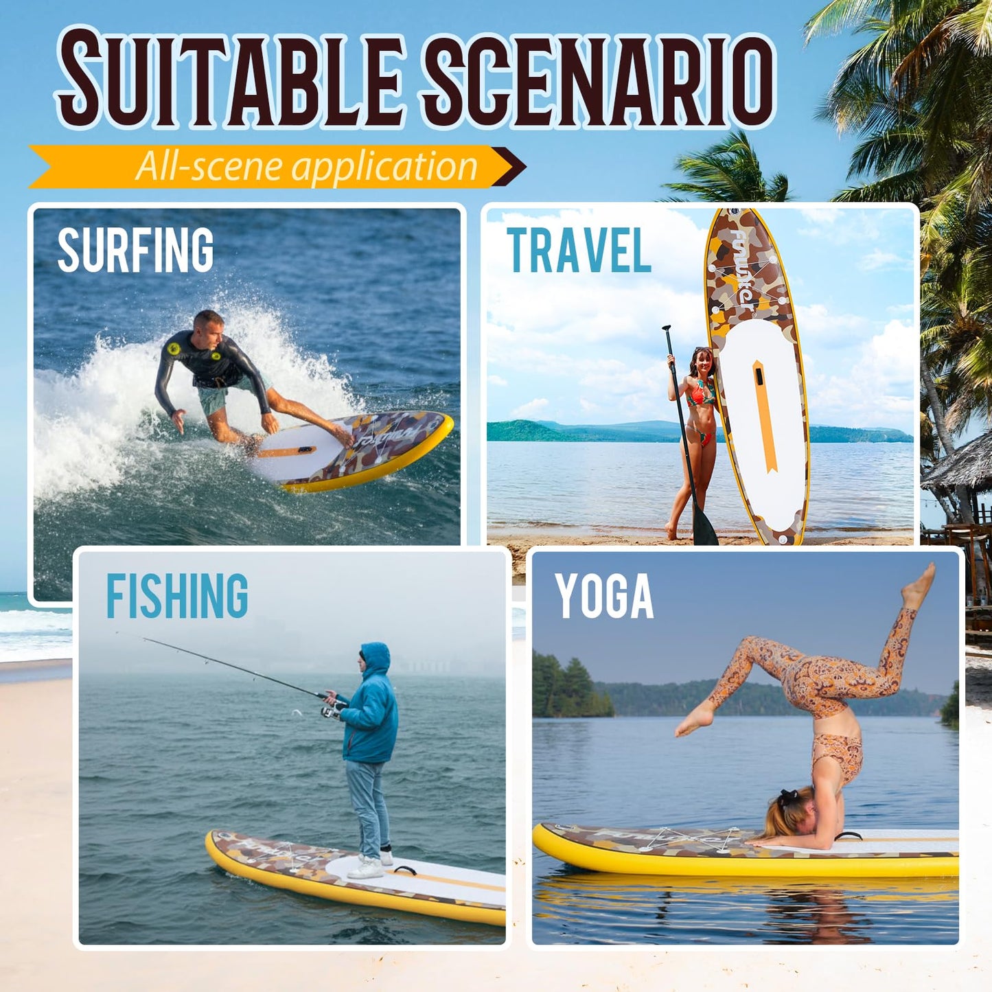FunWater SUP Inflatable Stand Up Paddle Board Ultra-Light Inflatable Paddleboard with SUP Accessories,Fins,Adjustable Paddle, Pump,Backpack, Leash, Waterproof Phone Bag(Yellow)