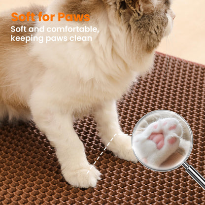 Petinstinct Jumbo Cat Litter Mat, 46x26 Inches Double Layer Honeycomb Litter Trapping Mat, Non Slip Waterproof Urine Proof Extra Large Cat Litter Box Mat, Kitten Supplies and Essentials, XXL, Brown