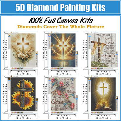 6 Pack Cross Diamond Art Kits for Adults - Inspirational 5D Diamond Painting Kits for Adults Beginners, Jesus Christ DIY Full Drill Round Rhinestone Gem Art Crafts Paintings for Home Wall Decor 12x16