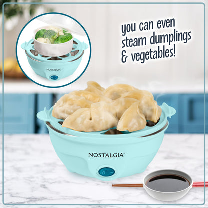 Nostalgia Retro Electric Large Hard-Boiled Egg Cooker, 7 Capacity, Poached, Scrambled, Omelets, Whites, Sandwiches, for Keto & Low-Carb Diets, Aqua