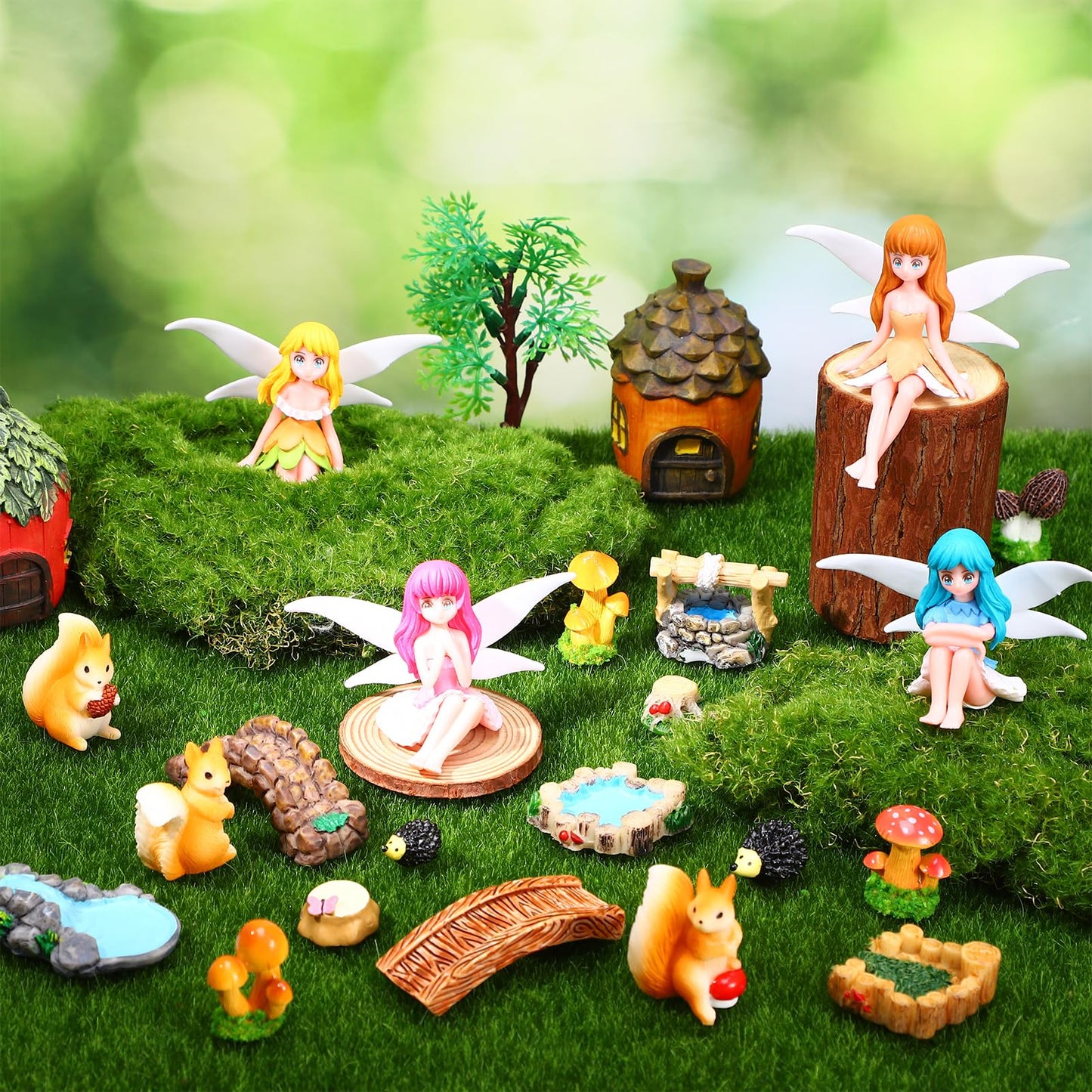 GGSTDDUP 25Pcs Fairy Garden Accessories, Miniature Garden Ornaments Landscape Decorations Mini Fairy Figures Animal Plant Furniture Set for DIY Terrarium Potted Plants Dollhouse Desk Decor